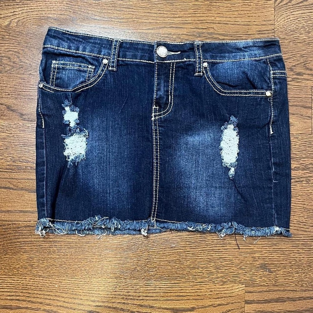 🍟y2k dark wash low rise jean‎ skirt size 3/4